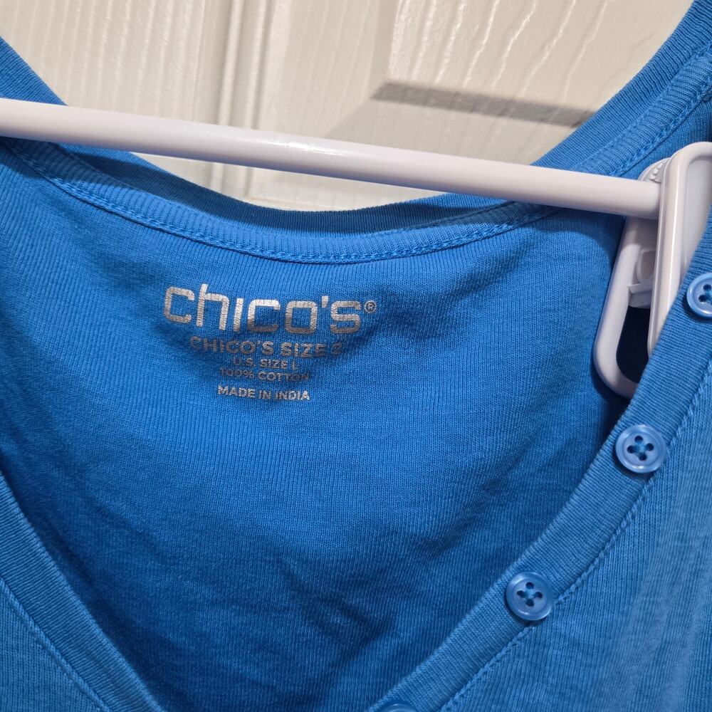Chico's Blue Sleeveless V-Neck Button Tank Top Size 2 (L) 100% Cotton - Picture 6 of 8